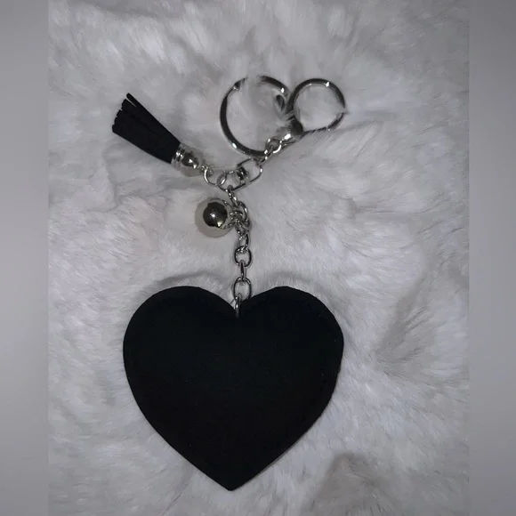 4/$10 Bundle Sale: Heart Keychain w/Leather Tassel and Crystals - Picture 2 of 2